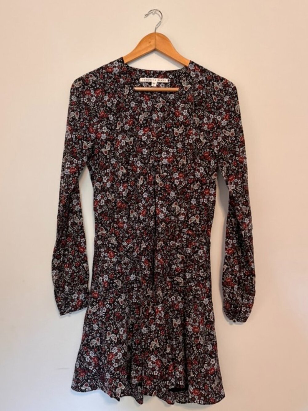 Veronica Beard "Rory Floral Pleated" button silk dress
